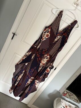 Lulu's Navy Floral Patchwork Jumpsuit with Rust Accents